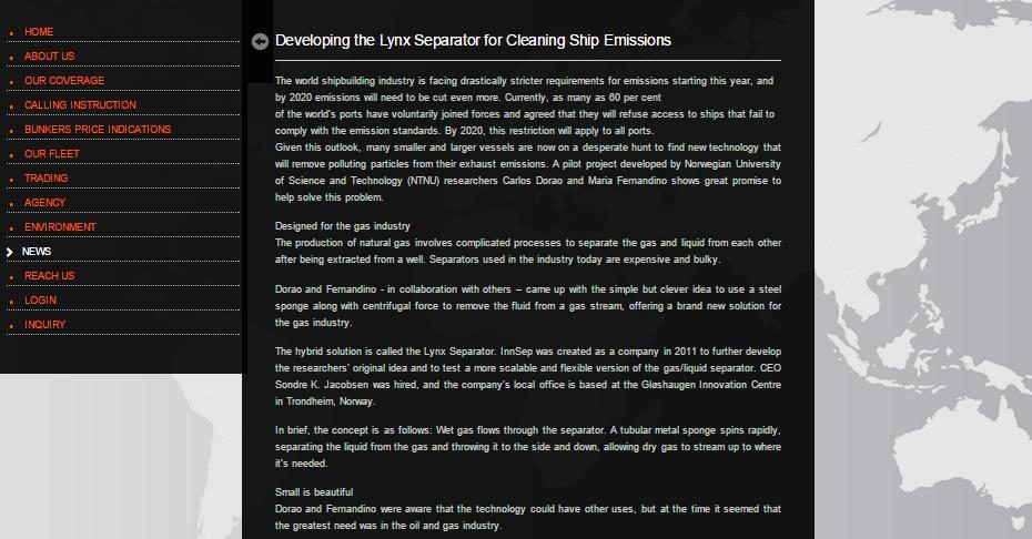 Facsimile of Oil Marketing webpage